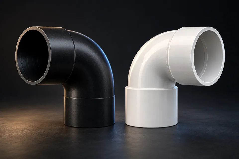Conceptual illustration of black abs and white pvc drain fittings