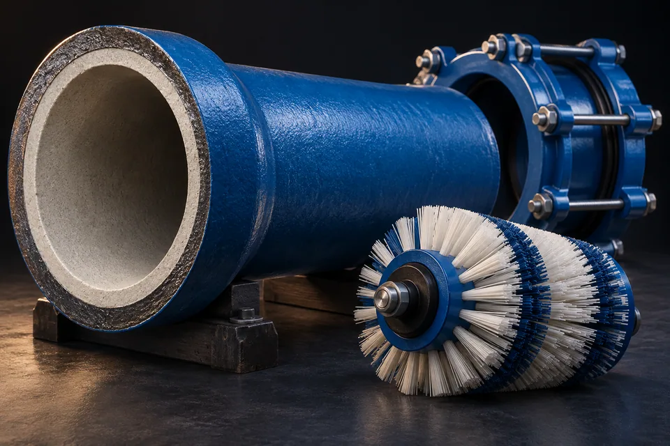 Conceptual illustration of cement-lined ductile-iron pipeline cross-section