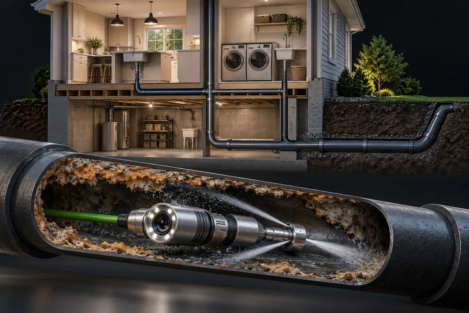 Conceptual illustration of architectural pipe-cleaning hero
