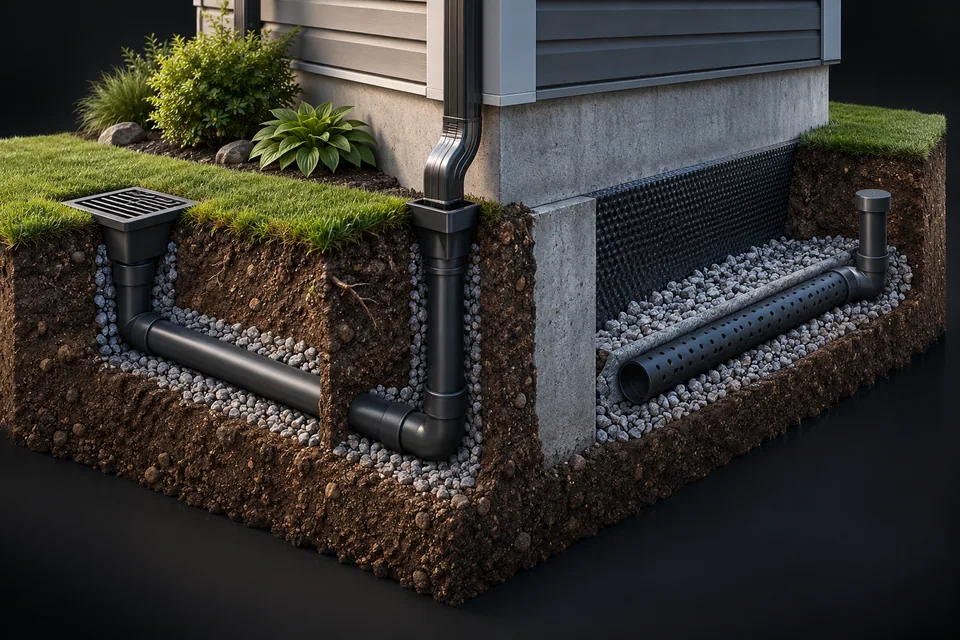Conceptual illustration of separate exterior drainage routes
